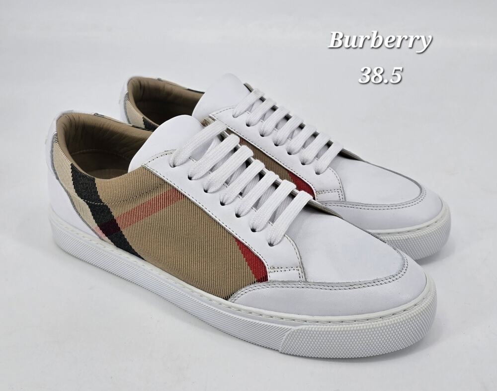 Burberry Women’s Salmond Vintage Check Low Top Sneakers White Beige 38.5 NWOB